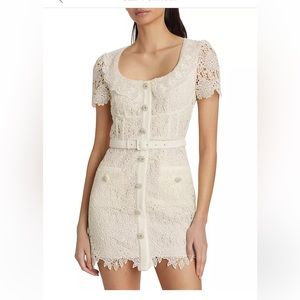 Self-Portrait Guipure Lace Belted Minidress